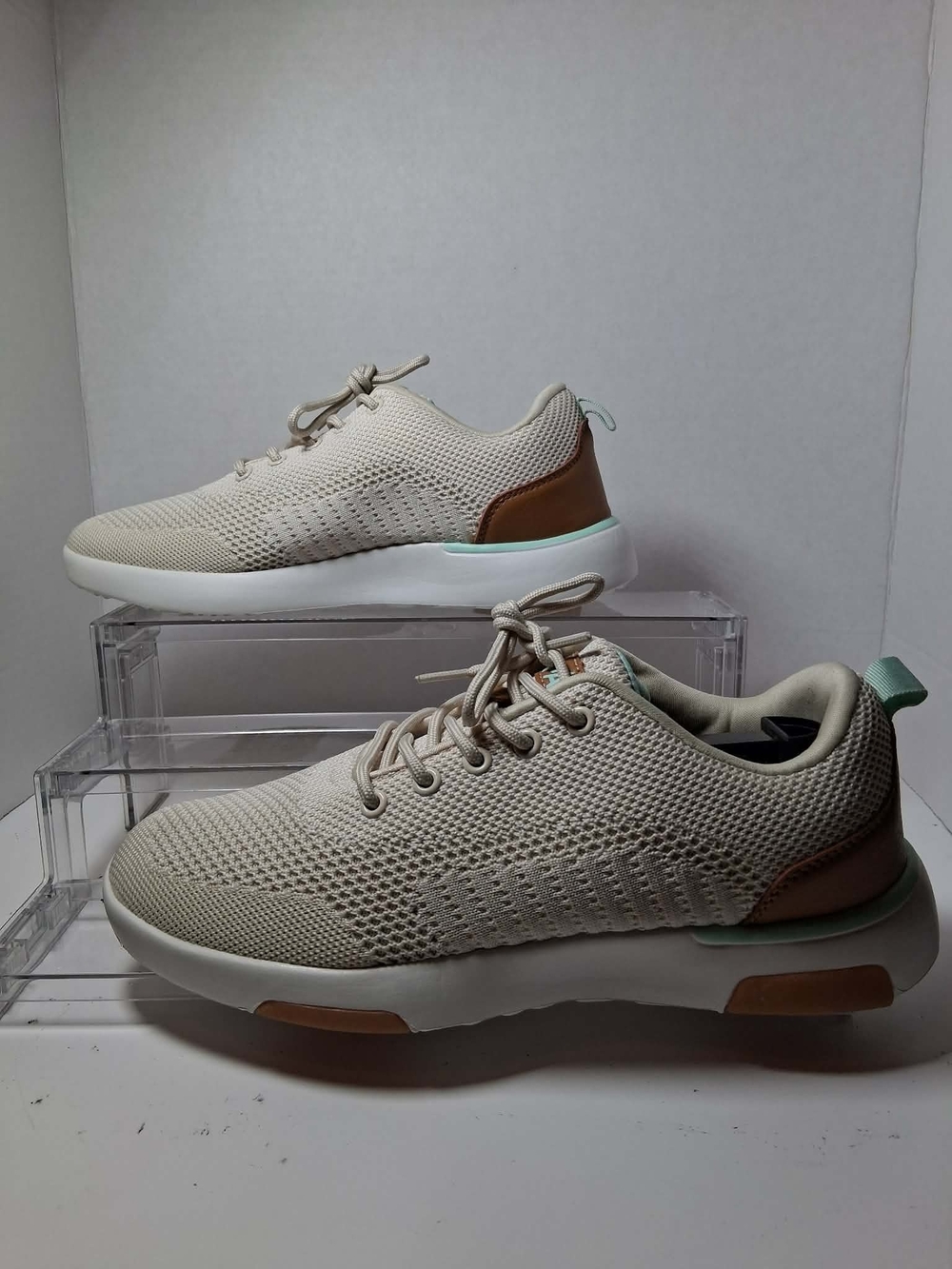 XPACS Men's Beige/Brown Knit Mesh Lace-Up Low Top Athletic Sneakers Sz7.5